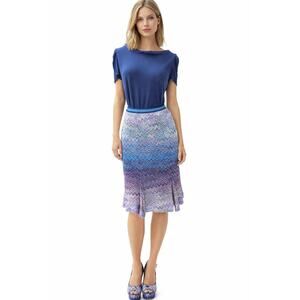 Missoni Archive Zigzag Knit Skirt & Top Set Blue Italy EU 42 Y2K